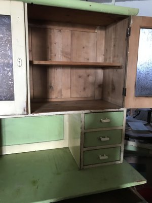 Vintage Glass & Painted Wood Kitchen Cupboard, 1930s-OXJ-765619