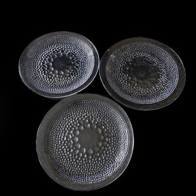 Vintage Glass Plates from Lindshammar, Sweden, 1970s, Set of 3-JKV-2031822