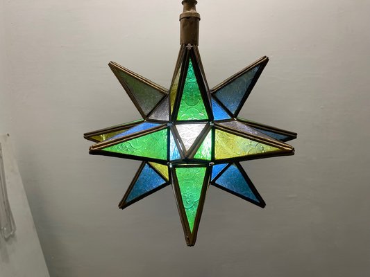 Vintage Glass Star Pendant Light, 1970s-JJC-1824389