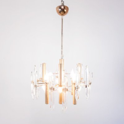 Vintage Gold Metal 6-Light Chandelier from Sciolari, 1970s-ZLY-890569