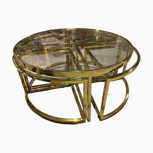 Vintage Gold Metal and Glass Coffee Table with Nesting Tables, Set of 5-TCS-1759571