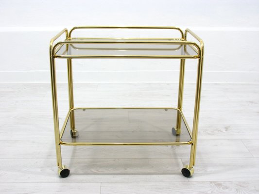 Vintage Gold Metal & Glass Bar Trolley, 1980s-WVA-1144307