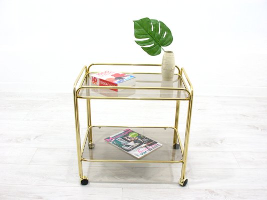 Vintage Gold Metal & Glass Bar Trolley, 1980s-WVA-1144307