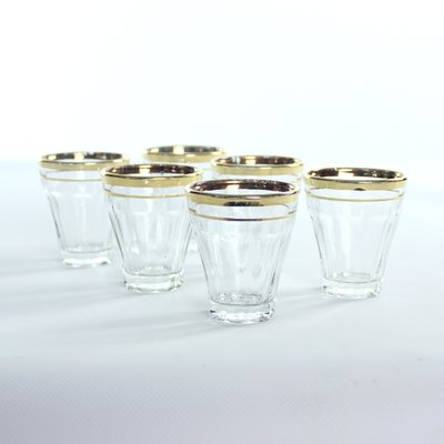 Vintage Gold Rim Drinking Glasses, Czechoslovakia, 1960s, Set of 6-UL-1174559