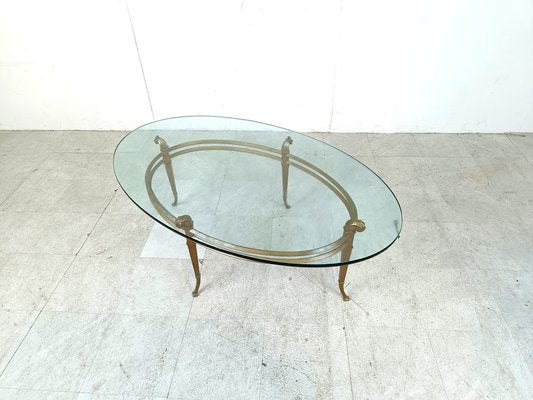 Vintage Golden Metal and Oval Glass Coffee Table, 1970s-IRH-1822788