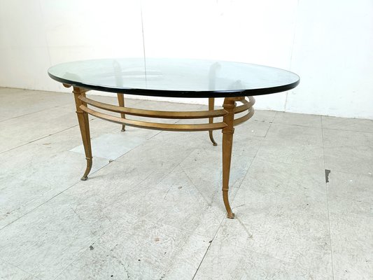 Vintage Golden Metal and Oval Glass Coffee Table, 1970s-IRH-1822788