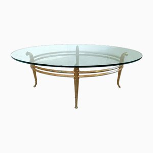 Vintage Golden Metal and Oval Glass Coffee Table, 1970s-IRH-1822788