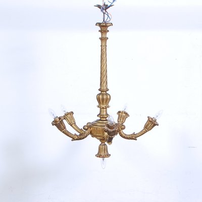 Vintage Golden Wood Chandelier, 1930s-XSG-1734278