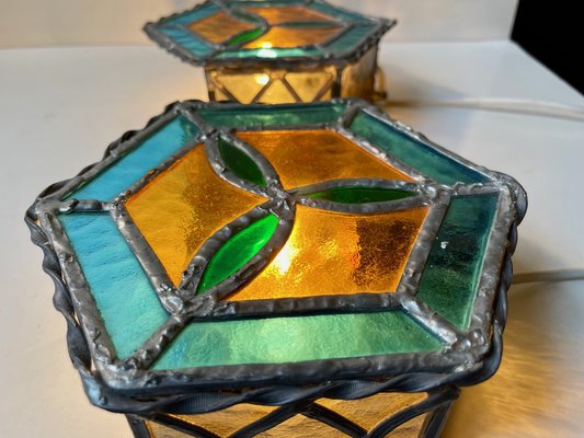 Vintage Gothic Stained Glass Wall Sconces, 1970s, Set of 2-LCR-1787518