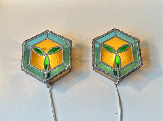 Vintage Gothic Stained Glass Wall Sconces, 1970s, Set of 2-LCR-1787518