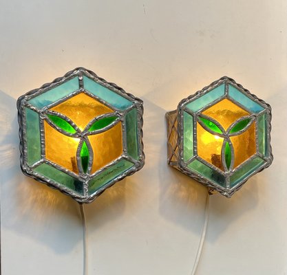 Vintage Gothic Stained Glass Wall Sconces, 1970s, Set of 2-LCR-1787518