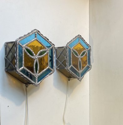 Vintage Gothic Stained Glass Wall Sconces, 1970s, Set of 2-LCR-1787518