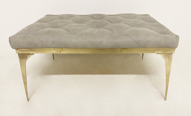 Vintage Gray Bench with Brass Frame, Italy, 1970s-WIM-1068891