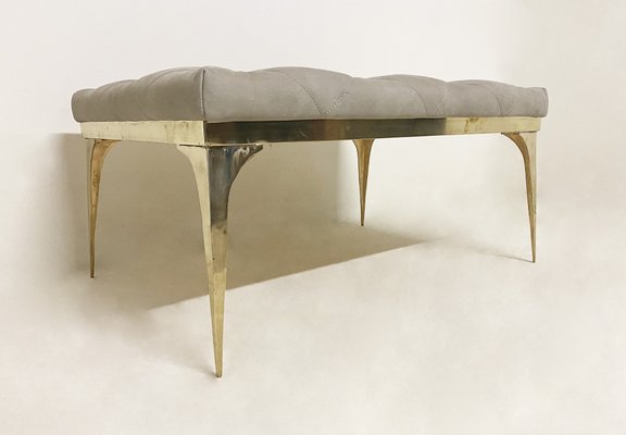 Vintage Gray Bench with Brass Frame, Italy, 1970s-WIM-1068891