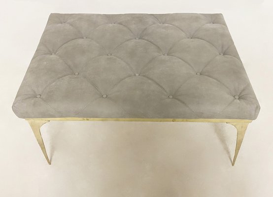 Vintage Gray Bench with Brass Frame, Italy, 1970s-WIM-1068891