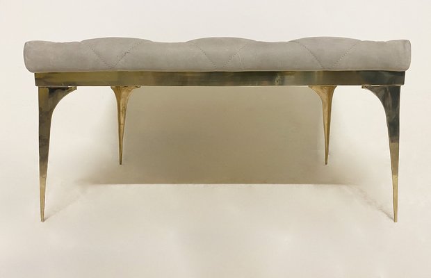 Vintage Gray Bench with Brass Frame, Italy, 1970s-WIM-1068891