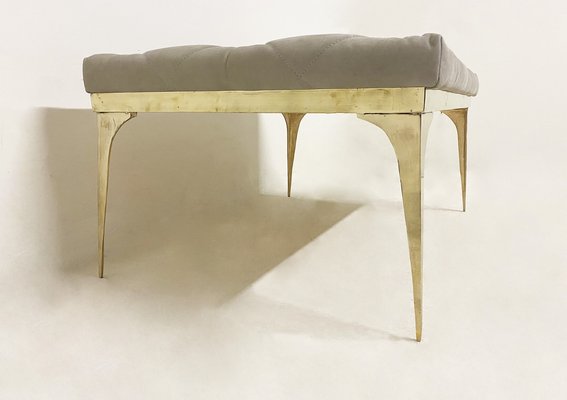 Vintage Gray Bench with Brass Frame, Italy, 1970s-WIM-1068891