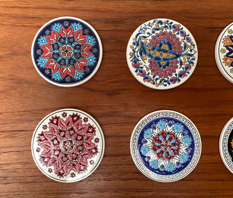 Vintage Greek Ceramic Handmade Coaster from Lito Niarchos, Set of 13-UAH-1377560