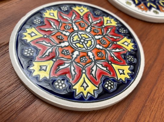 Vintage Greek Ceramic Handmade Coaster from Lito Niarchos, Set of 13-UAH-1377560