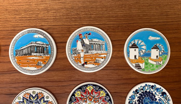 Vintage Greek Ceramic Handmade Coaster from Lito Niarchos, Set of 13-UAH-1377560