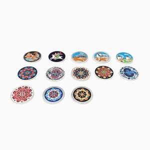 Vintage Greek Ceramic Handmade Coaster from Lito Niarchos, Set of 13-UAH-1377560