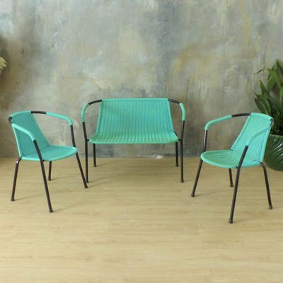 Vintage Green Bench & Chairs, 1960s, Set of 3-WK-748908