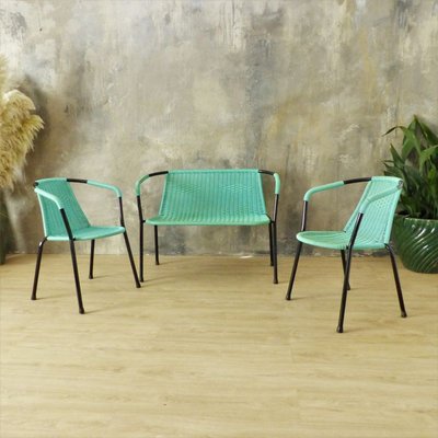 Vintage Green Bench & Chairs, 1960s, Set of 3-WK-748908