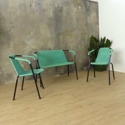 Vintage Green Bench & Chairs, 1960s, Set of 3-WK-748908