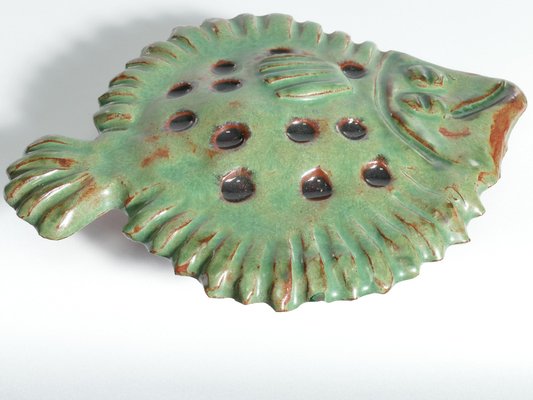 Vintage Green Ceramic Flounder Fish by Allan Hellman, Sweden, 1981-RUK-1758041