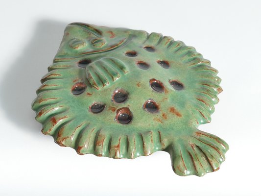 Vintage Green Ceramic Flounder Fish by Allan Hellman, Sweden, 1981-RUK-1758041