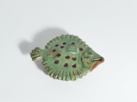 Vintage Green Ceramic Flounder Fish by Allan Hellman, Sweden, 1981-RUK-1758041