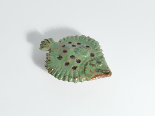 Vintage Green Ceramic Flounder Fish by Allan Hellman, Sweden, 1981-RUK-1758041