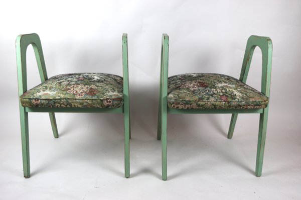 Vintage Green Flower Stools, Set of 2-UJQ-744222