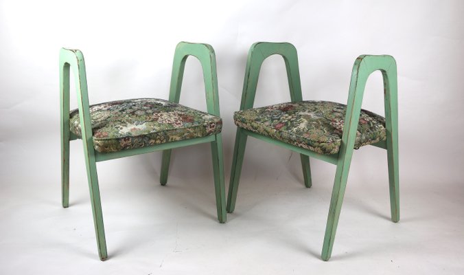 Vintage Green Flower Stools, Set of 2-UJQ-744222