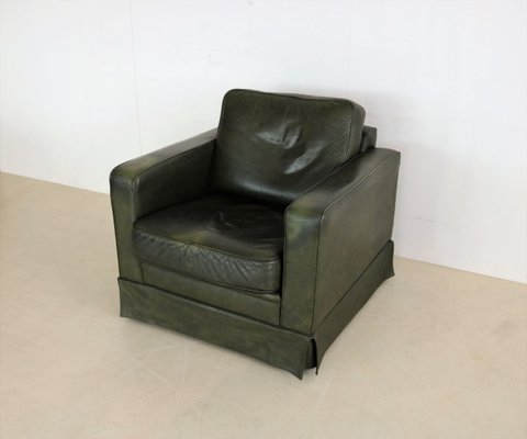 Vintage Green Leather Club Chair-FUN-914049