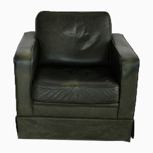 Vintage Green Leather Club Chair-FUN-914049