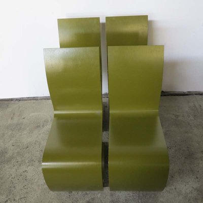 Vintage Green Plywood Dining Chairs, 1960s, Set of 4-WK-548722