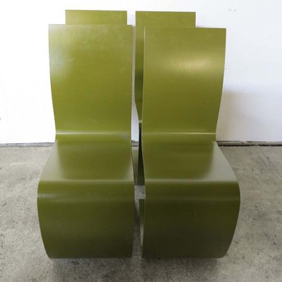 Vintage Green Plywood Dining Chairs, 1960s, Set of 4-WK-548722