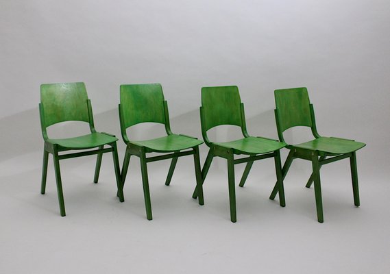 Vintage Green Stacking Dining Chairs by Roland Rainer, Vienna, 1952, Set of 12-NB-920101