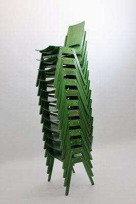 Vintage Green Stacking Dining Chairs by Roland Rainer, Vienna, 1952, Set of 12-NB-920101