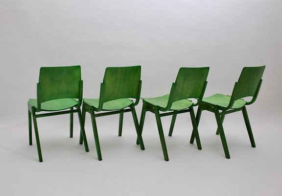 Vintage Green Stacking Dining Chairs by Roland Rainer, Vienna, 1952, Set of 12-NB-920101