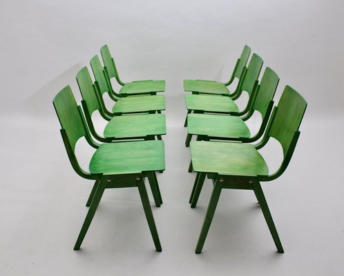 Vintage Green Stacking Dining Chairs by Roland Rainer, Vienna, 1952, Set of 12-NB-920101