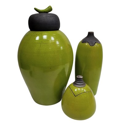 Vintage Green Vases in Raku Ceramics from Befos, Set of 3-NUC-1788266