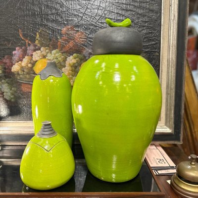 Vintage Green Vases in Raku Ceramics from Befos, Set of 3-NUC-1788266