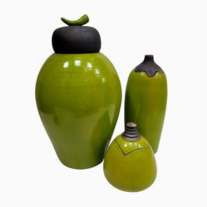 Vintage Green Vases in Raku Ceramics from Befos, Set of 3-NUC-1788266