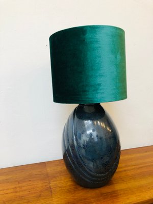 Vintage Green Velvet Screen Ceramic Lamp, 1980s-RZY-1416964