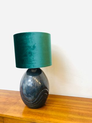 Vintage Green Velvet Screen Ceramic Lamp, 1980s-RZY-1416964