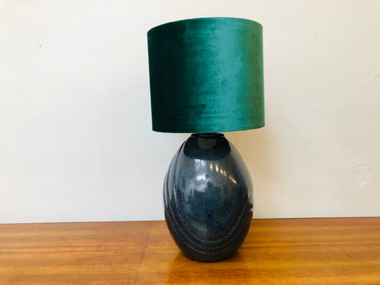 Vintage Green Velvet Screen Ceramic Lamp, 1980s-RZY-1416964