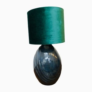 Vintage Green Velvet Screen Ceramic Lamp, 1980s-RZY-1416964