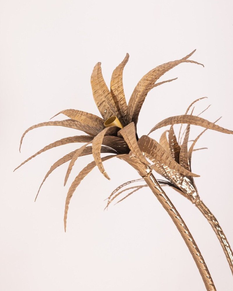 Vintage Ground Lamp with Golden Palm Trees, 1970s